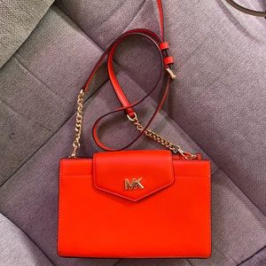 Red Michael Kors Clutch Crossbody Leather Bag